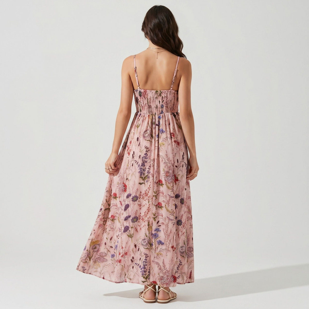 Anna-Kaci Women's Floral Print Tie Front Maxi Dress with Spaghetti Straps and Flowy Skirt