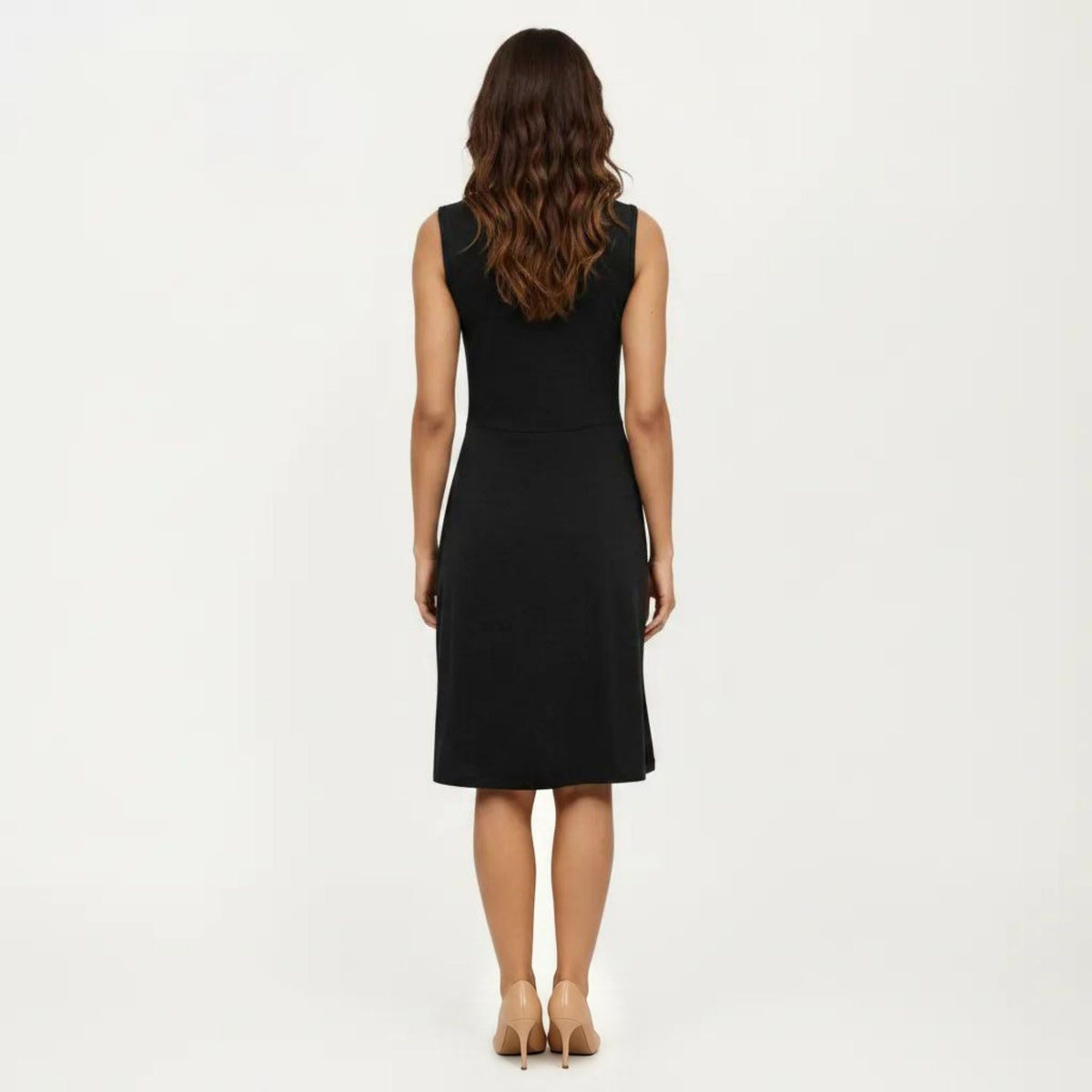 Anna-Kaci Women's Sleeveless V Neck Midi Dress with Front Twist Detail and Flowy A Line Silhouette