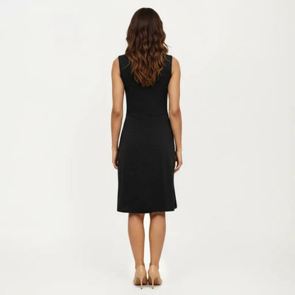 Anna-Kaci Women's Sleeveless V Neck Midi Dress with Front Twist Detail and Flowy A Line Silhouette