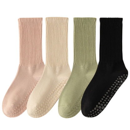 Anna-Kaci Multicolored 4-Pack Women's Anti-Slip Yoga Socks with Grips Comfortable Ribbed Design for Exercise and Indoor Use