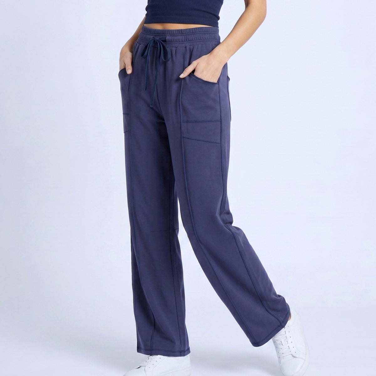 Anna-Kaci Women's High Rise Drawstring Wide Leg Utility Pants with Patch Pockets