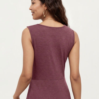 Anna-Kaci Women's Sleeveless V Neck Midi Dress with Front Twist Detail and Flowy A Line Silhouette