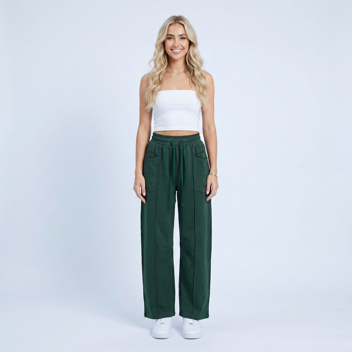 Anna-Kaci Women's High Rise Drawstring Wide Leg Utility Pants with Patch Pockets