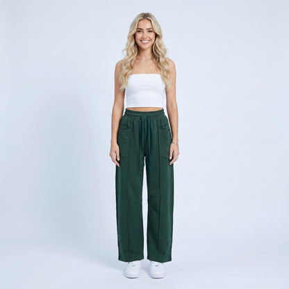 Anna-Kaci Women's High Rise Drawstring Wide Leg Utility Pants with Patch Pockets