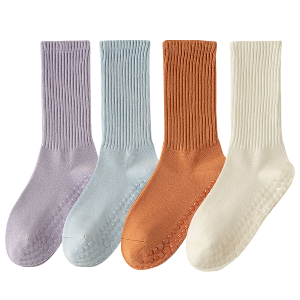 Anna-Kaci Multicolored 4-Pack Women's Anti-Slip Yoga Socks with Grips Comfortable Ribbed Design for Exercise and Indoor Use