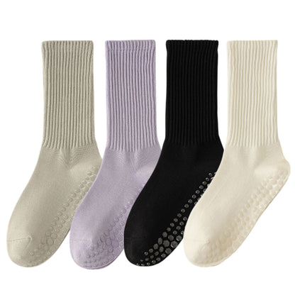 Anna-Kaci Multicolored 4-Pack Women's Anti-Slip Yoga Socks with Grips Comfortable Ribbed Design for Exercise and Indoor Use