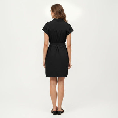 Anna-Kaci Women's Short Sleeve Button Front Shirt Dress with Collared Neckline and Adjustable Waist Tie
