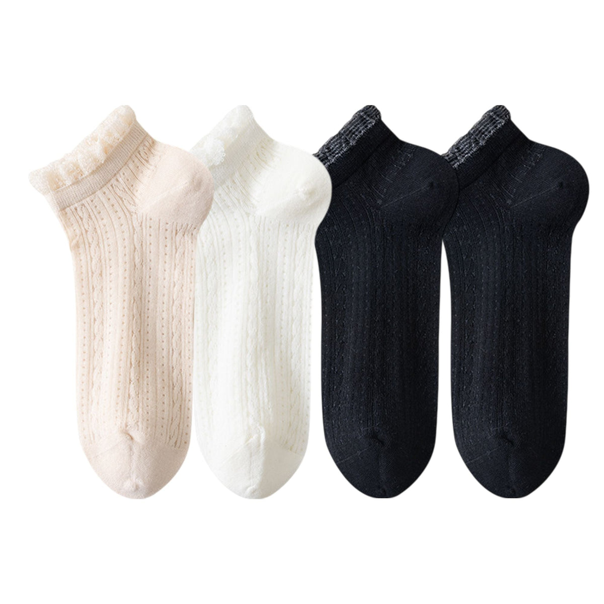Anna-Kaci Women's 4-Pair Pack Breathable Lace Trim Ankle Socks with Open Knit Mesh Texture and Cotton Comfort
