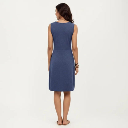 Anna-Kaci Women's Sleeveless V Neck Midi Dress with Front Twist Detail and Flowy A Line Silhouette