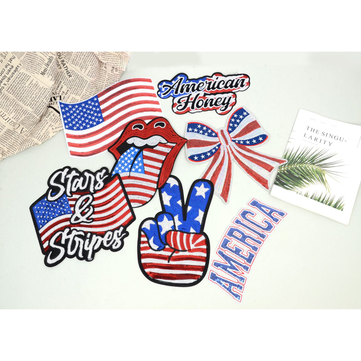 Independence Day Sequin American Flag Iron On Patch Glitter Patriotic USA 4th of July Craft Sewing Embroidery Clothing Patch Decoration