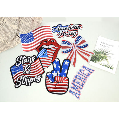 Independence Day Sequin American Flag Iron On Patch Glitter Patriotic USA 4th of July Craft Sewing Embroidery Clothing Patch Decoration