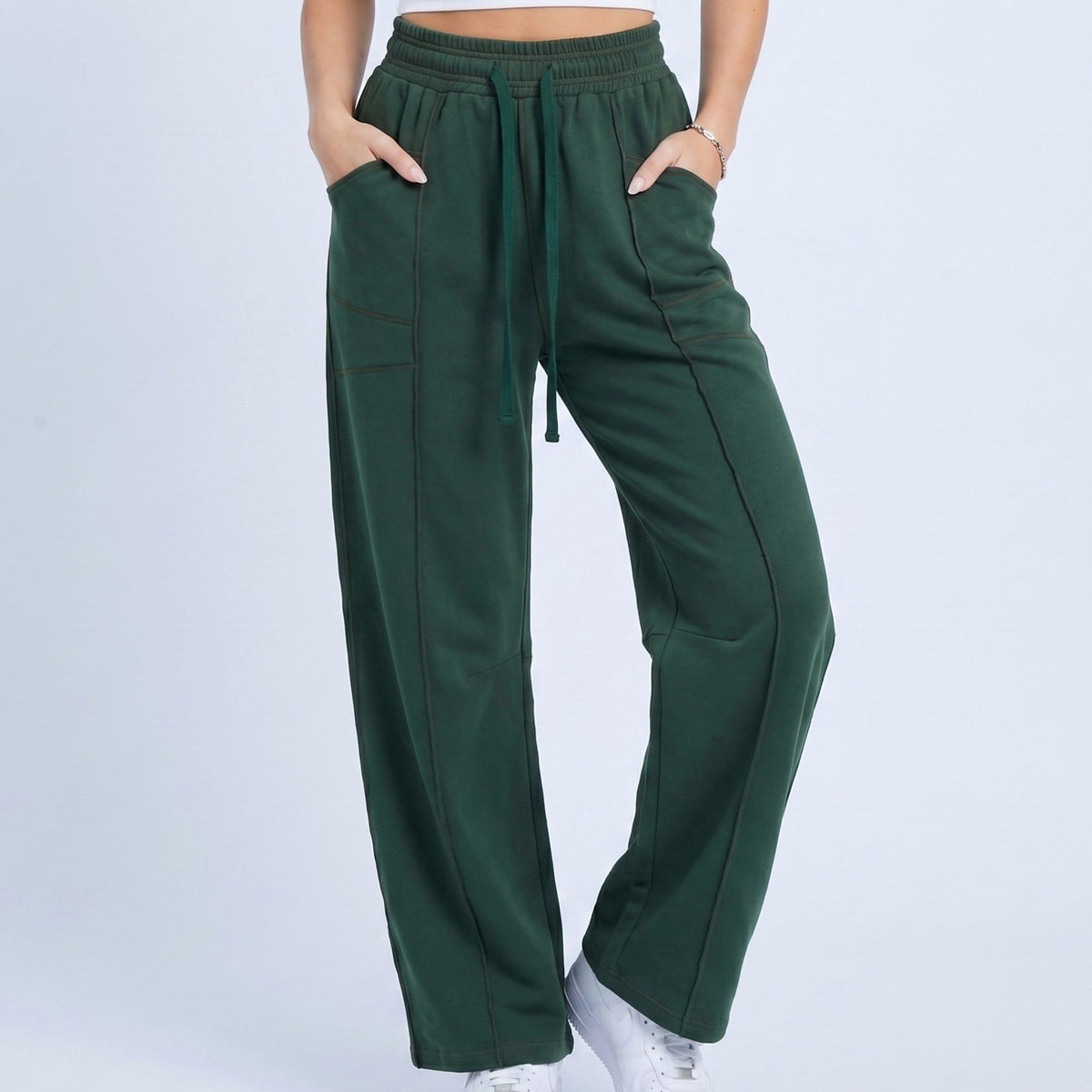 Anna-Kaci Women's High Rise Drawstring Wide Leg Utility Pants with Patch Pockets
