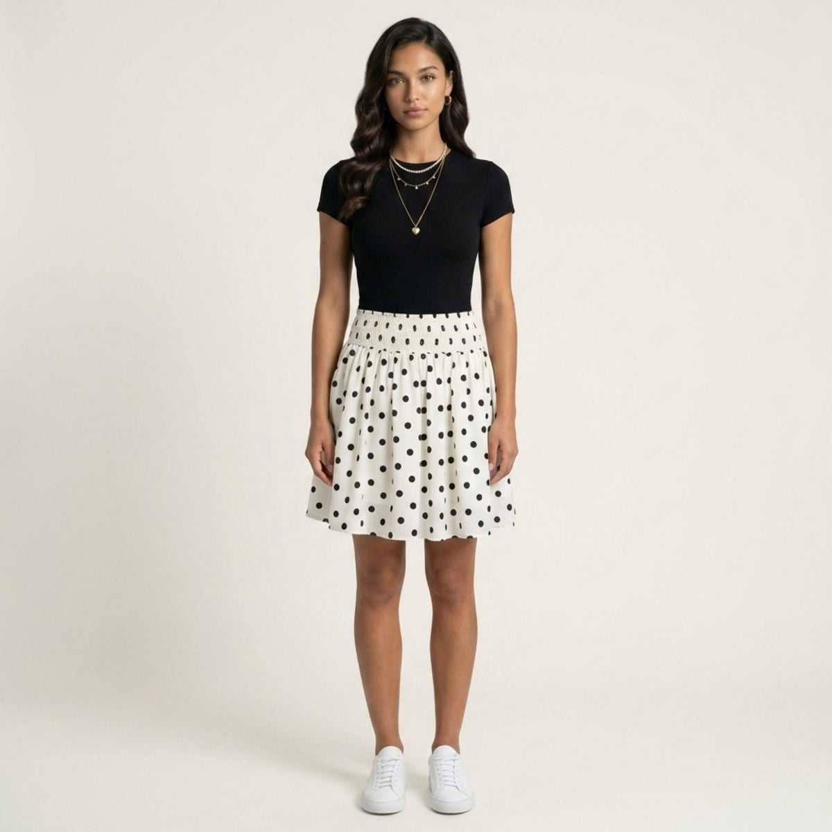 Anna-Kaci Women's Polka Dot A Line Skirt Smocked High Waist Flowy Lightweight Casual Mini Skirt