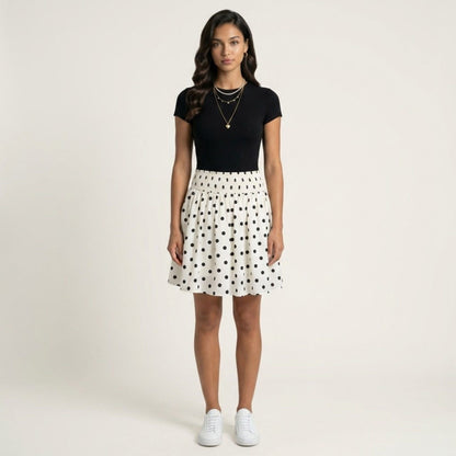 Anna-Kaci Women's Polka Dot A Line Skirt Smocked High Waist Flowy Lightweight Casual Mini Skirt