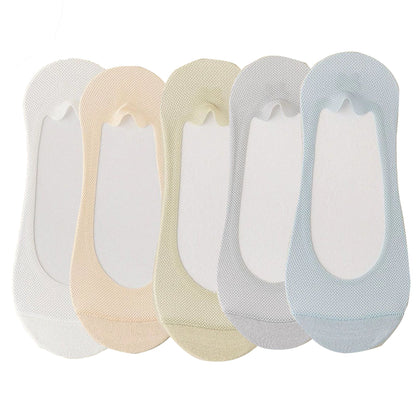Anna-Kaci 5 Pairs Women No Show Mesh Panel Socks Low Cut Stretch Cotton Liner Non-Slip Design for Ballet Flats and Loafers