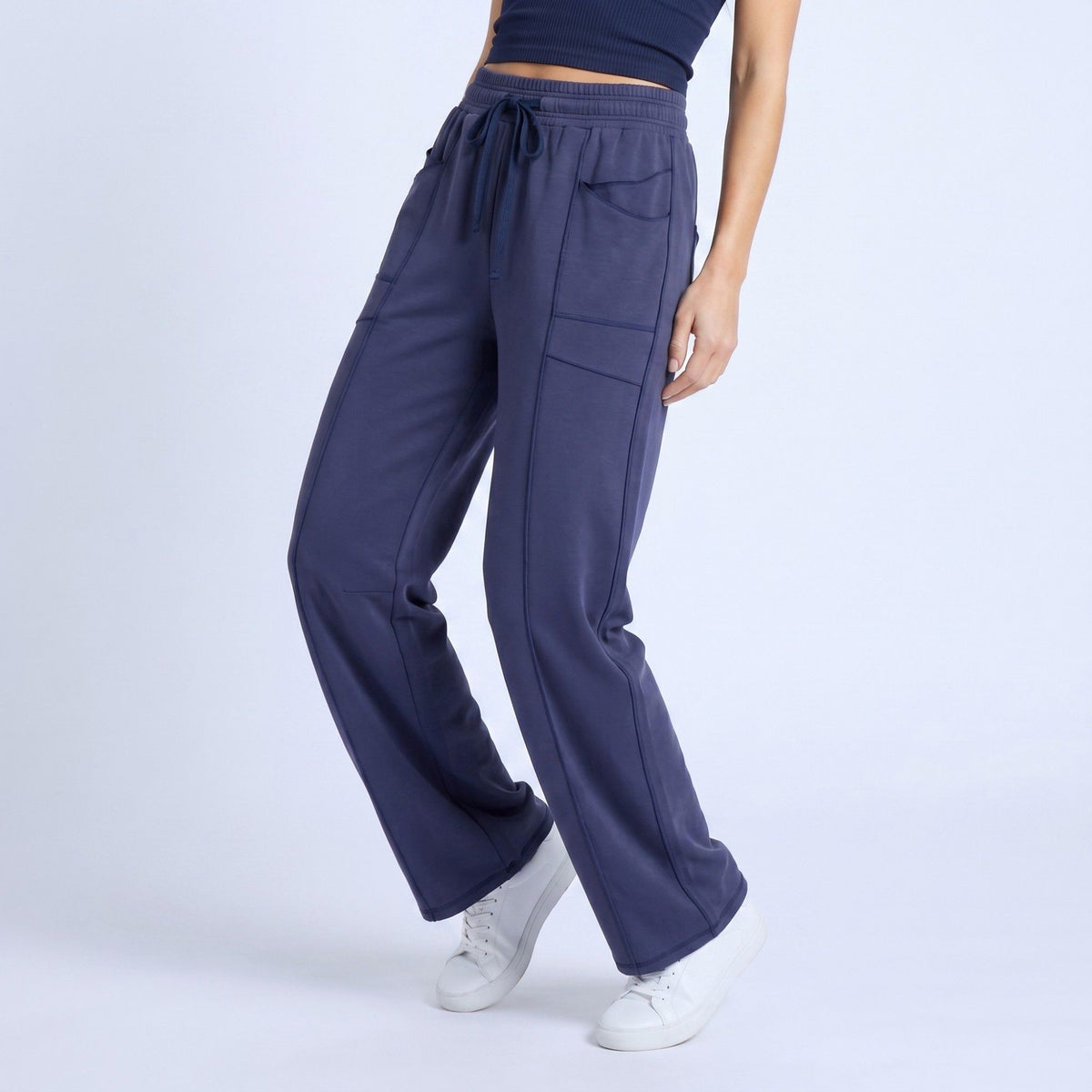Anna-Kaci Women's High Rise Drawstring Wide Leg Utility Pants with Patch Pockets