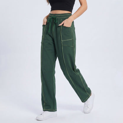 Anna-Kaci Women's High Rise Drawstring Wide Leg Utility Pants with Patch Pockets