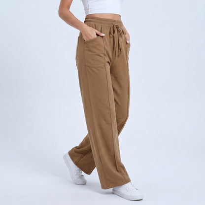 Anna-Kaci Women's High Rise Drawstring Wide Leg Utility Pants with Patch Pockets