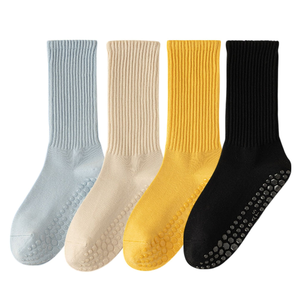 Anna-Kaci Multicolored 4-Pack Women's Anti-Slip Yoga Socks with Grips Comfortable Ribbed Design for Exercise and Indoor Use