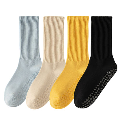 Anna-Kaci Multicolored 4-Pack Women's Anti-Slip Yoga Socks with Grips Comfortable Ribbed Design for Exercise and Indoor Use
