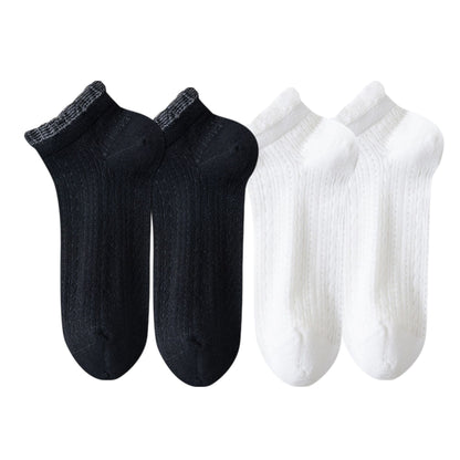Anna-Kaci Women's 4-Pair Pack Breathable Lace Trim Ankle Socks with Open Knit Mesh Texture and Cotton Comfort