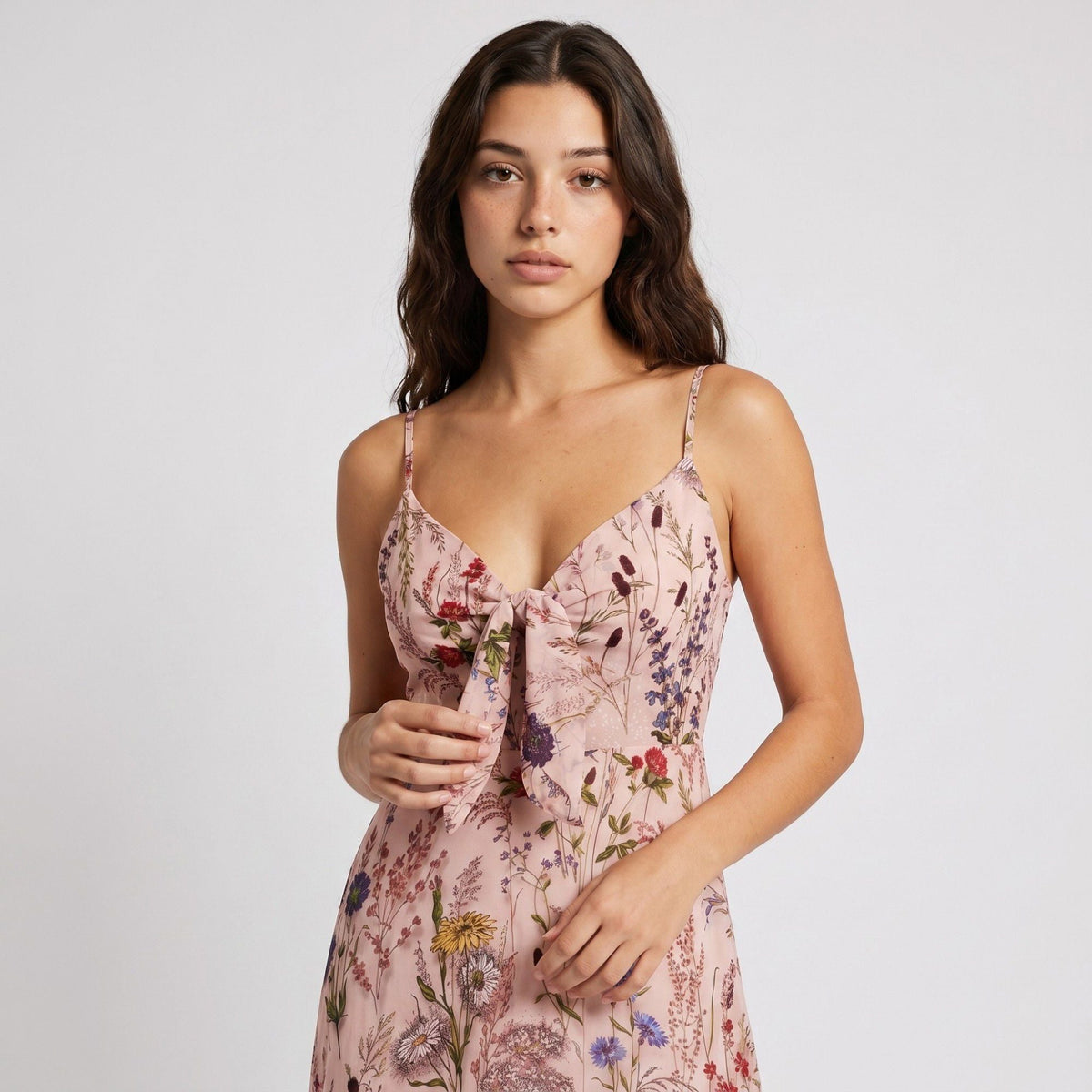 Anna-Kaci Women's Floral Print Tie Front Maxi Dress with Spaghetti Straps and Flowy Skirt