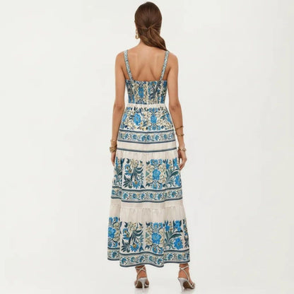 Anna-Kaci Women's Sleeveless Maxi Dress with Adjustable Straps Tiered Skirt Printed Design Flowy Fit