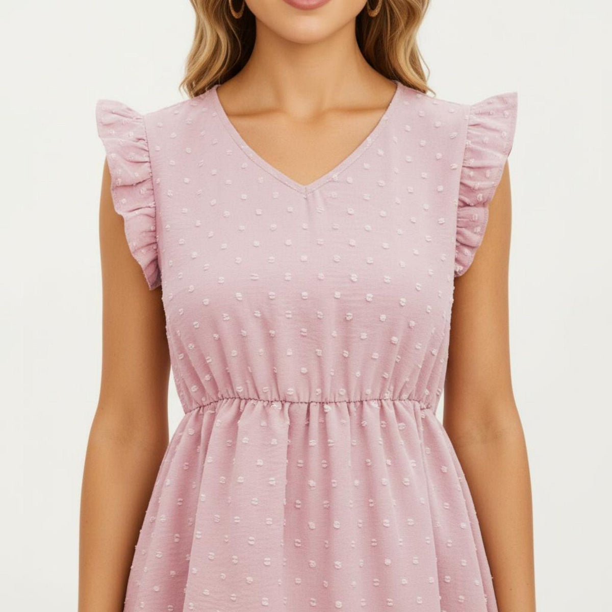 Anna-Kaci Women's Swiss Dot Babydoll Dress with Ruffle Sleeves and V-Neckline