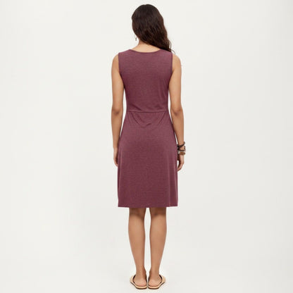 Anna-Kaci Women's Sleeveless V Neck Midi Dress with Front Twist Detail and Flowy A Line Silhouette