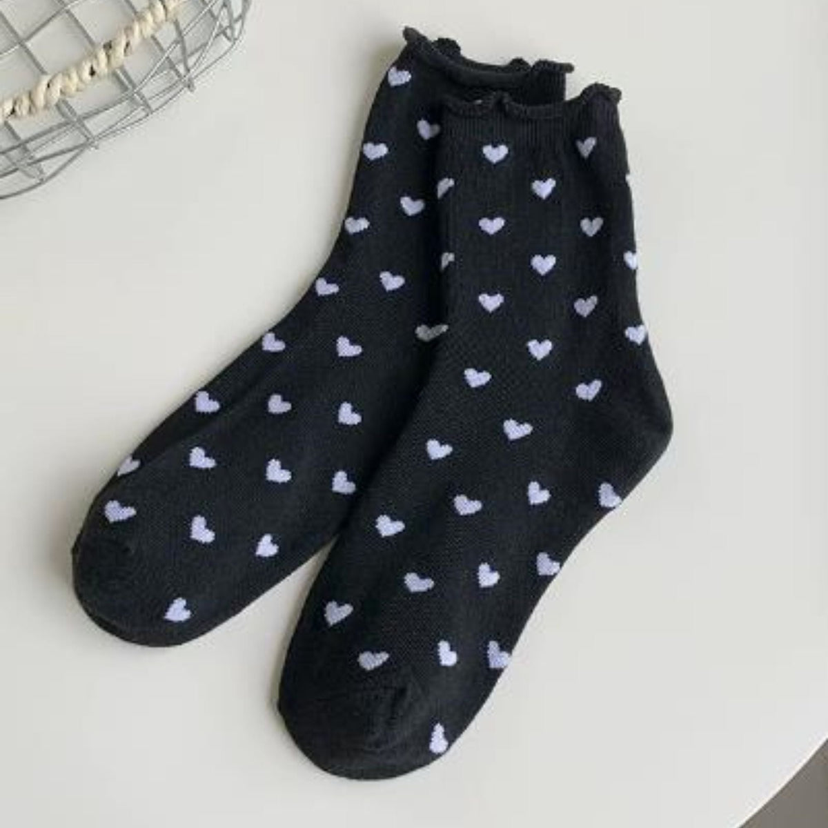 Anna-Kaci Women's Ankle Socks with Allover Heart Print and Soft Ribbed Cuff Trim