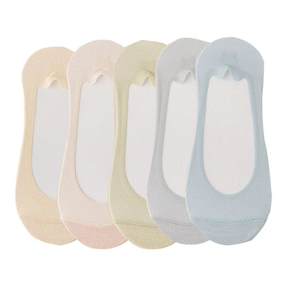 Anna-Kaci 5 Pairs Women No Show Mesh Panel Socks Low Cut Stretch Cotton Liner Non-Slip Design for Ballet Flats and Loafers
