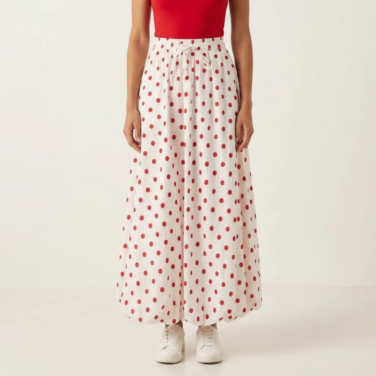 Anna-Kaci Women's Polka Dot Maxi Skirt Elastic Waist Flowy A Line Long Casual Lightweight Skirt