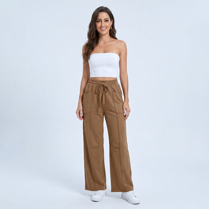 Anna-Kaci Women's High Rise Drawstring Wide Leg Utility Pants with Patch Pockets
