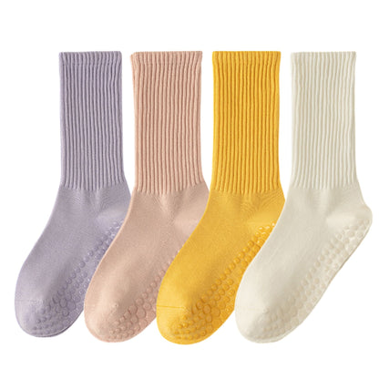 Anna-Kaci Multicolored 4-Pack Women's Anti-Slip Yoga Socks with Grips Comfortable Ribbed Design for Exercise and Indoor Use