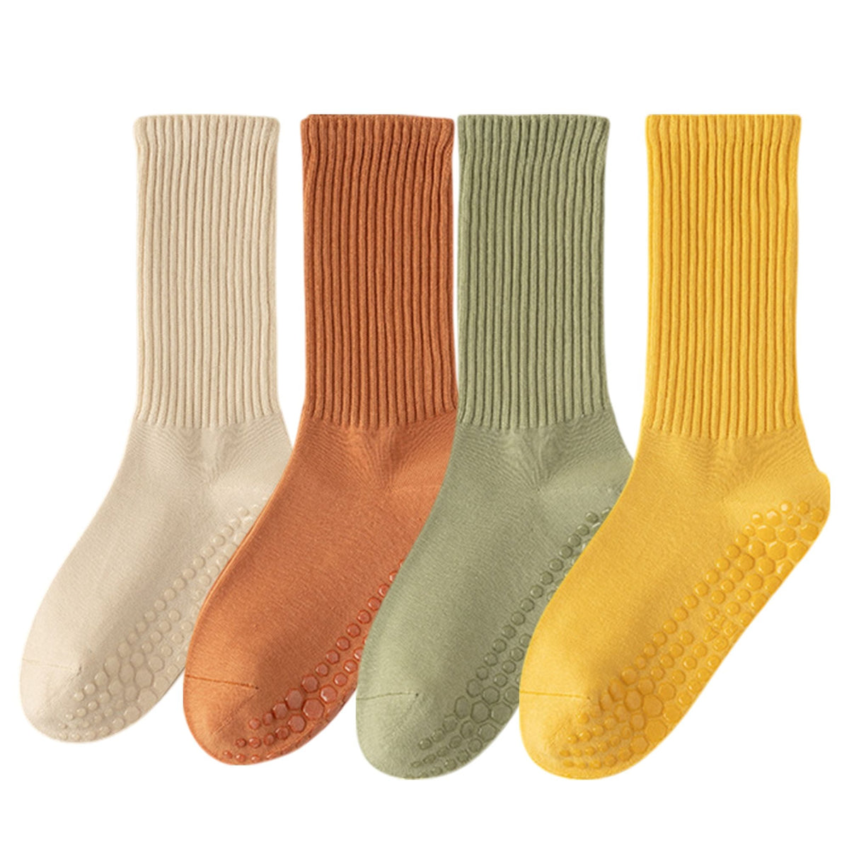 Anna-Kaci Multicolored 4-Pack Women's Anti-Slip Yoga Socks with Grips Comfortable Ribbed Design for Exercise and Indoor Use
