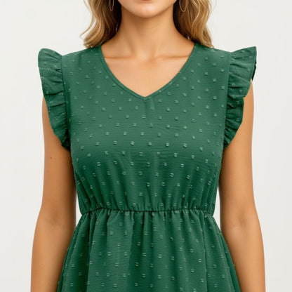 Anna-Kaci Women's Swiss Dot Babydoll Dress with Ruffle Sleeves and V-Neckline