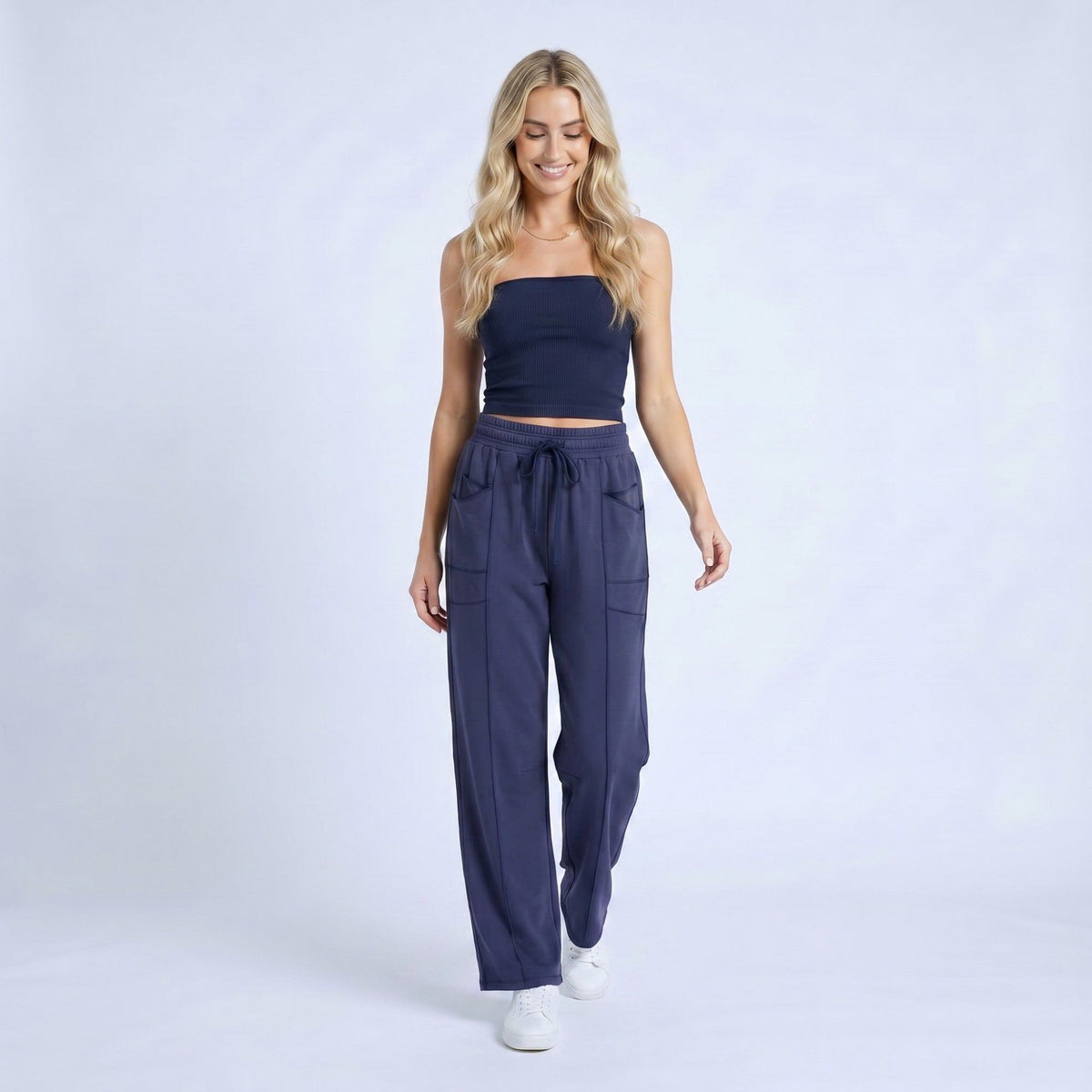 Anna-Kaci Women's High Rise Drawstring Wide Leg Utility Pants with Patch Pockets