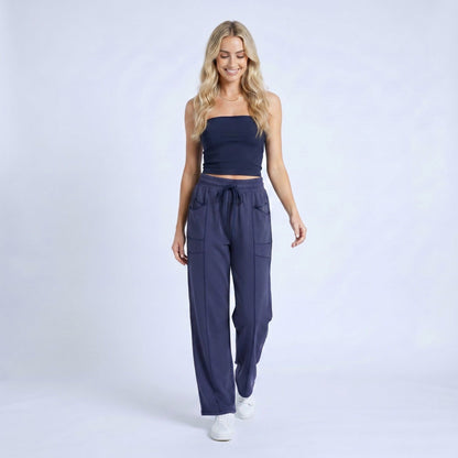 Anna-Kaci Women's High Rise Drawstring Wide Leg Utility Pants with Patch Pockets