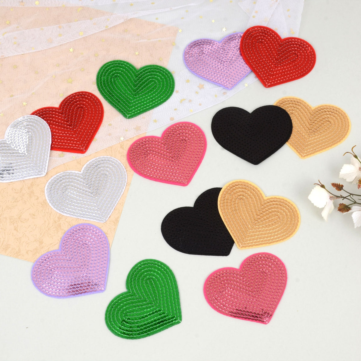 Sequin Star Heart Iron On Patches Clothing Embroidered Sewing Repair Hot-fix Garment Bag Shoes Backpack Hat DIY Decoration