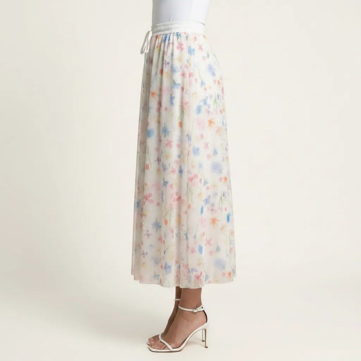 Anna-Kaci Women's Floral Midi Skirt Elastic Waist Flowy Lightweight Chiffon A Line Casual Skirt