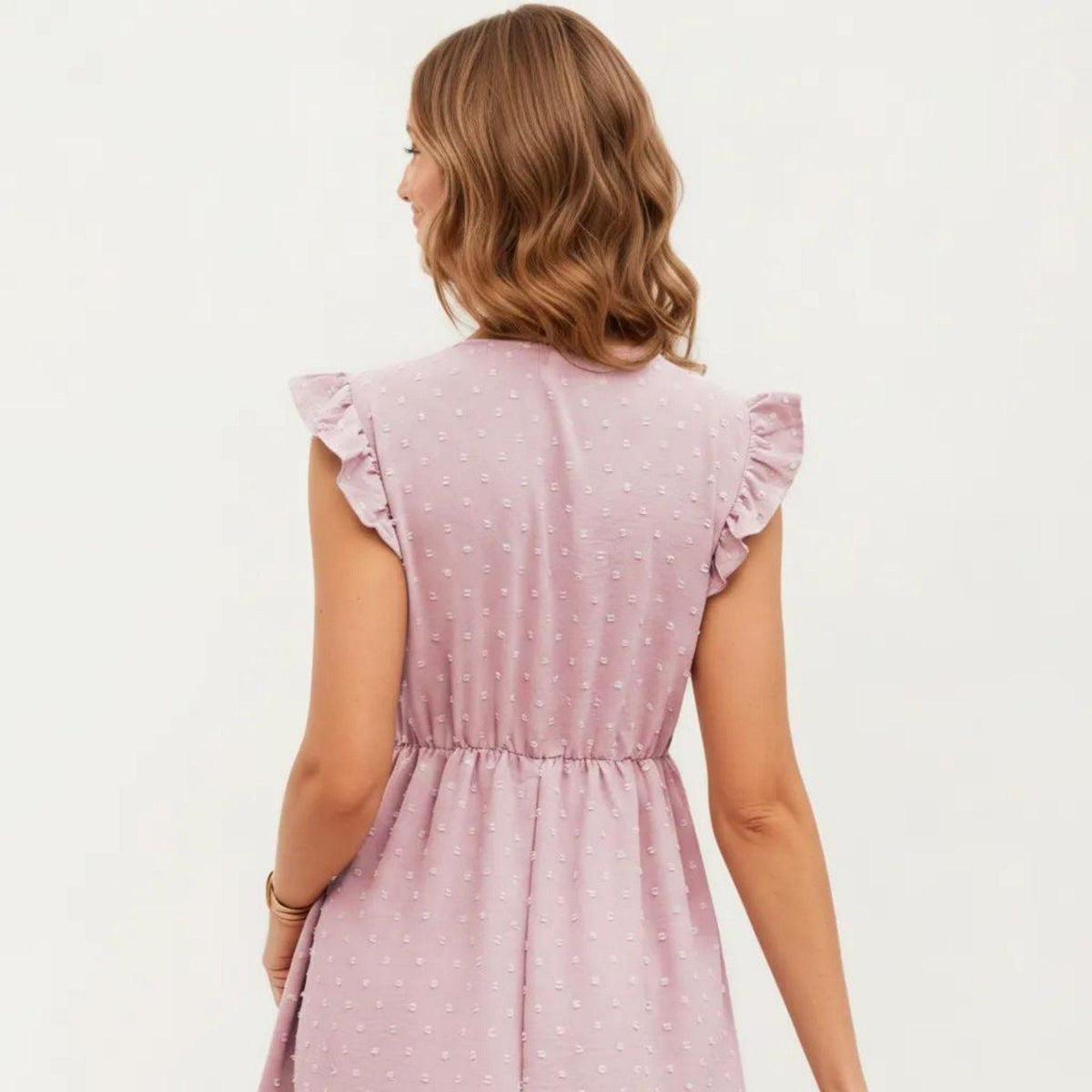 Anna-Kaci Women's Swiss Dot Babydoll Dress with Ruffle Sleeves and V-Neckline