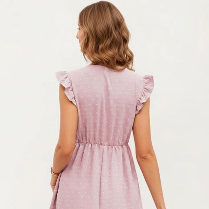 Anna-Kaci Women's Swiss Dot Babydoll Dress with Ruffle Sleeves and V-Neckline