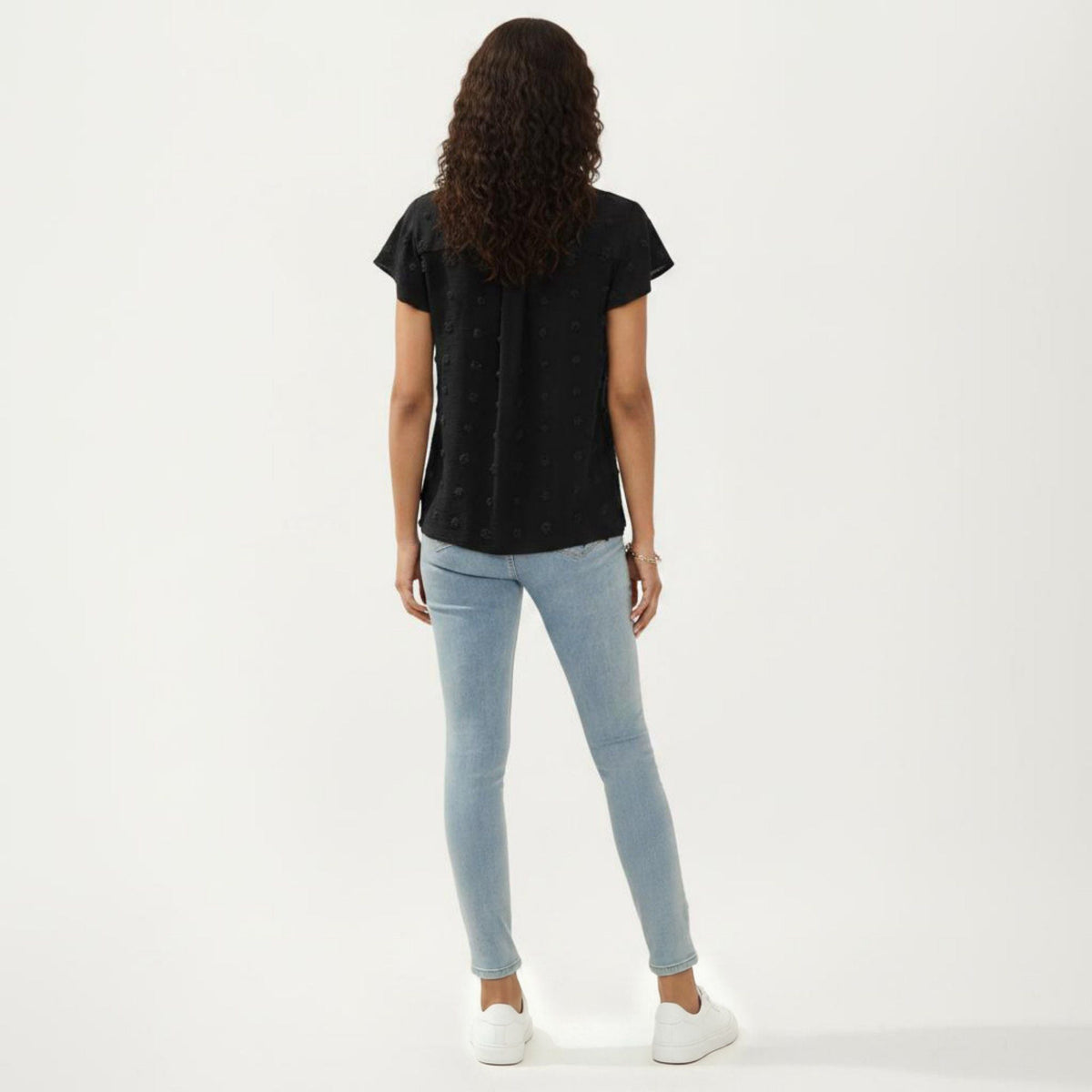 Anna-Kaci Women's Short Sleeve Swiss Dot Top with Split Neckline and Soft Textured Fabric