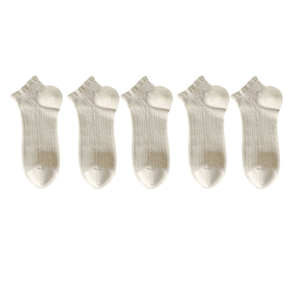 Anna-Kaci 5 Pairs Women's Ruffle Cuff Lace Knit Ankle Socks Breathable Soft Stretch Fabric with Multiple Color Options