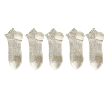 Anna-Kaci 5 Pairs Women's Ruffle Cuff Lace Knit Ankle Socks Breathable Soft Stretch Fabric with Multiple Color Options