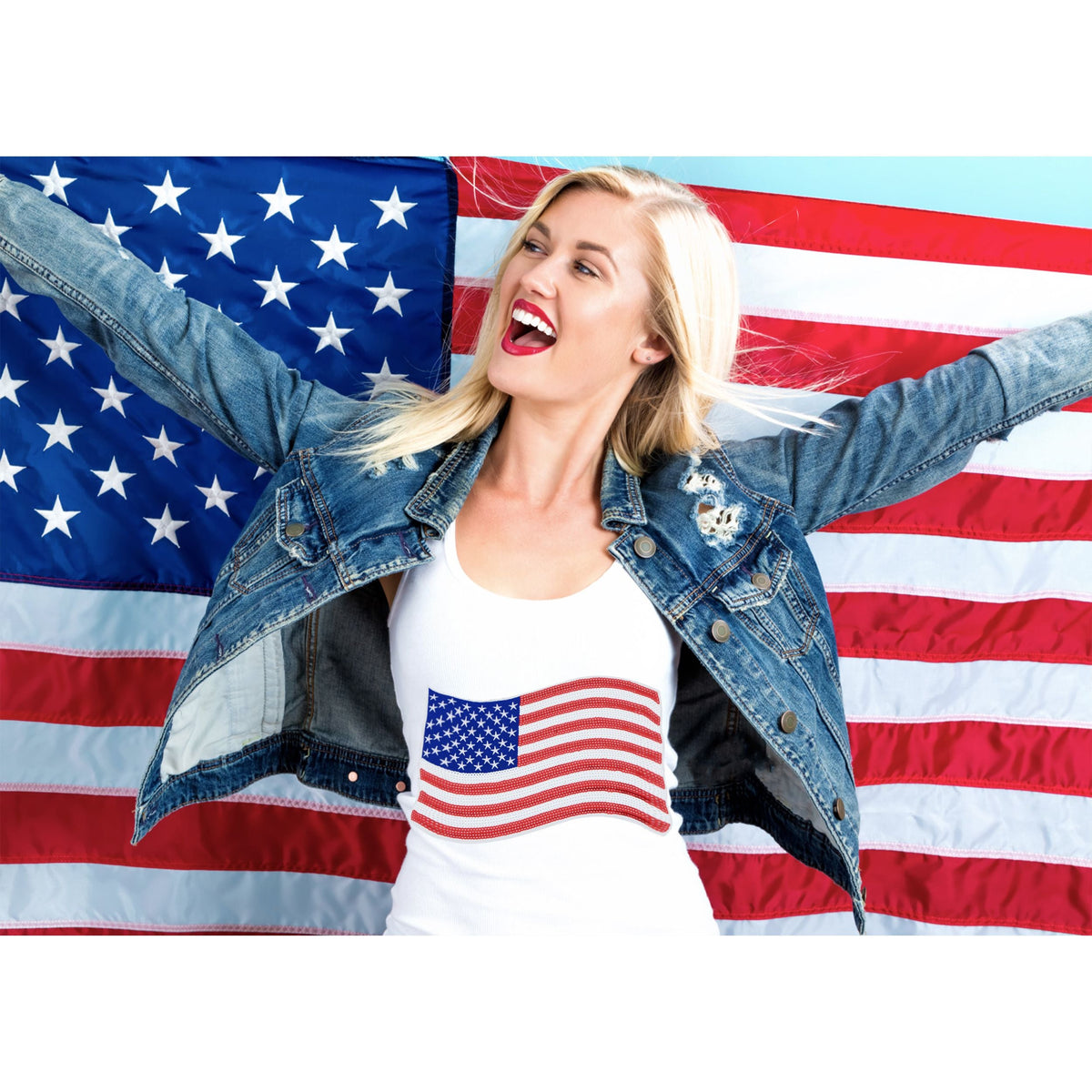 Independence Day Sequin American Flag Iron On Patch Glitter Patriotic USA 4th of July Craft Sewing Embroidery Clothing Patch Decoration