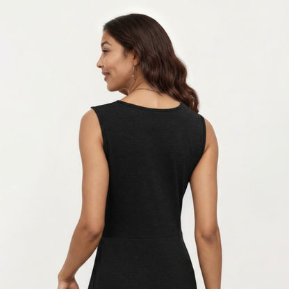 Anna-Kaci Women's Sleeveless V Neck Midi Dress with Front Twist Detail and Flowy A Line Silhouette