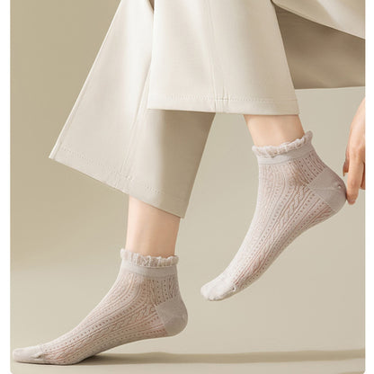 Anna-Kaci Women's 4-Pair Pack Breathable Lace Trim Ankle Socks with Open Knit Mesh Texture and Cotton Comfort