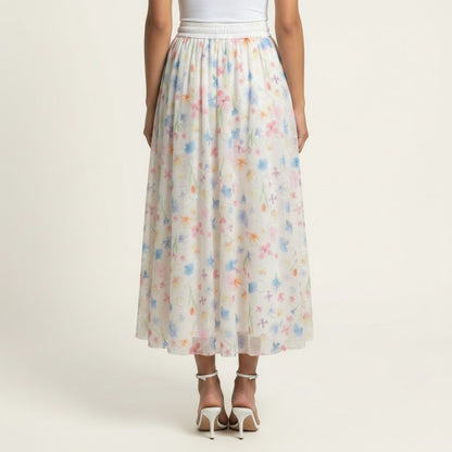 Anna-Kaci Women's Floral Midi Skirt Elastic Waist Flowy Lightweight Chiffon A Line Casual Skirt