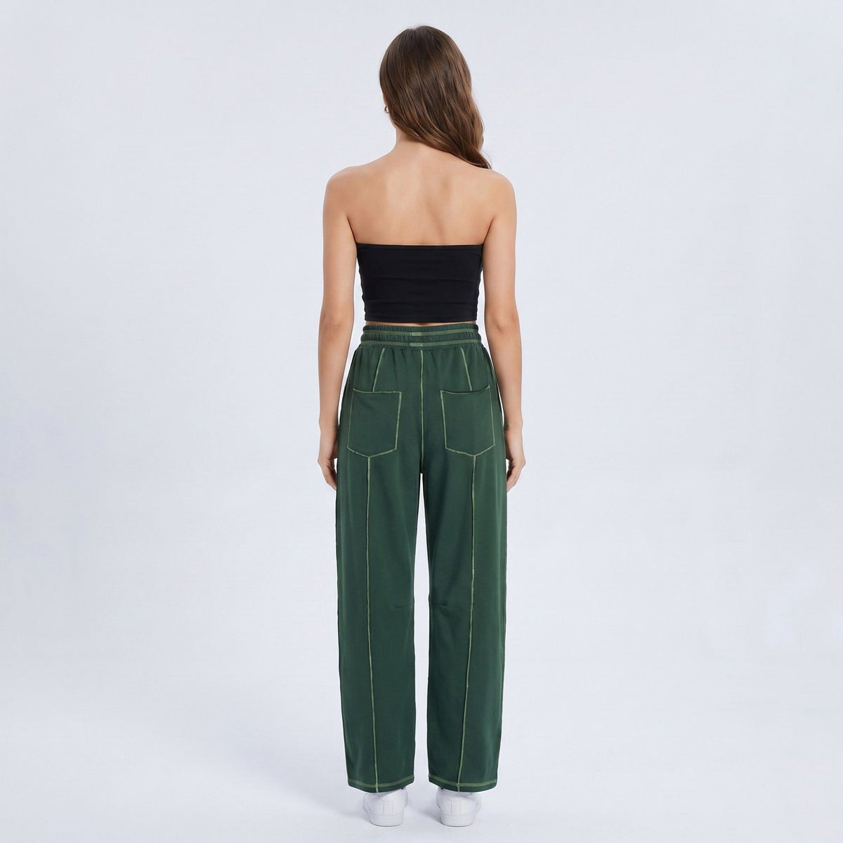 Anna-Kaci Women's High Rise Drawstring Wide Leg Utility Pants with Patch Pockets